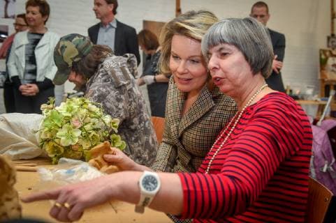 Queen Mathilde of Belgium pictured during a visit of Belgian Royal couple in Antwerp province, with a social and artistic workshop called De Loods for persons psychologically vulnerable, in Duffel, Tuesday 26 February 2019.  LUCxCLAESSEN 05538520