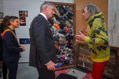 King Philippe - Filip of Belgium pictured during a visit of Belgian Royal couple in Antwerp province, with a social and artistic workshop called De Loods for persons psychologically vulnerable, in Duffel, Tuesday 26 February 2019.  LUCxCLAESSEN 05538538