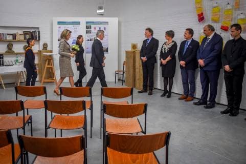 King Philippe - Filip of Belgium and Queen Mathilde of Belgium arrive for a visit of Belgian Royal couple in Antwerp province, with a social and artistic workshop called De Loods for persons psychologically vulnerable, in Duffel, Tuesday 26 February 2019.  LUCxCLAESSEN 05538543