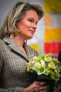 Queen Mathilde of Belgium pictured during a visit of Belgian Royal couple in Antwerp province, with a social and artistic workshop called De Loods for persons psychologically vulnerable, in Duffel, Tuesday 26 February 2019.  LUCxCLAESSEN 05538550