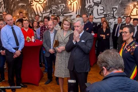 King Philippe - Filip of Belgium and Queen Mathilde of Belgium pictured during a visit of Belgian Royal couple in Antwerp province, in the Lakenhal old construction and a meeting with the population, in Herentals, Tuesday 26 February 2019.  LUCxCLAESSEN 05538602