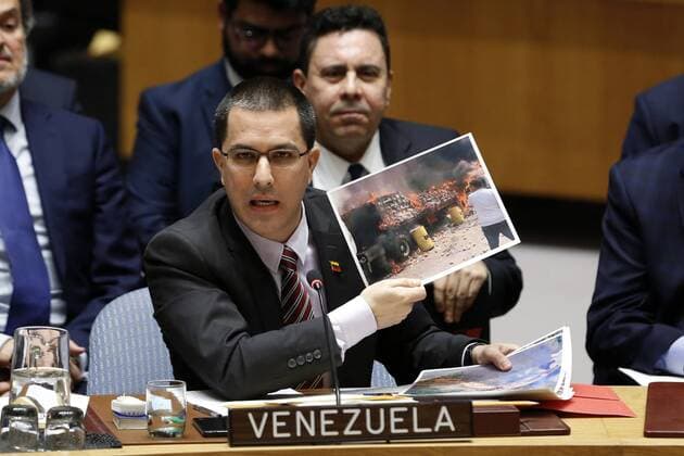 News Themen der Woche KW09 News Bilder des Tages (190226) -- UNITED NATIONS, Feb. 26, 2019 -- Venezuelan Foreign Minister Jorge Arreaza (Front) addresses a United Nations Security Council meeting on the situation in Venezuela at the UN headquarters in New York, on Feb. 26, 2019. The Security Council held the open meeting on the latest events in Venezuela at the request of the United States on Tuesday. ) UN-SECURITY COUNCIL-VENEZUELA-MEETING LixMuzi 