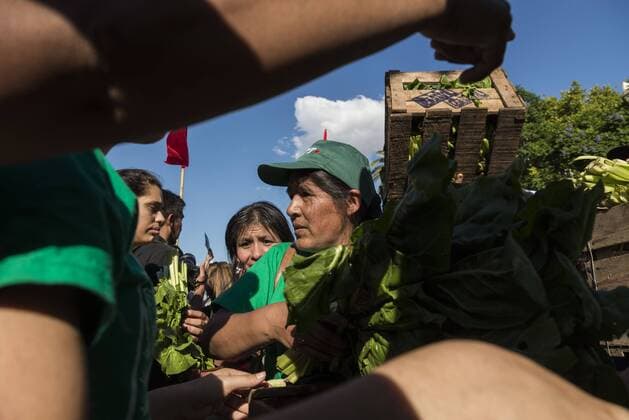 February 27, 2019 - City Of Buenos Aires, City of Buenos Aires, Argentina - INT. 2019, February 27. City of Buenos Aires, Argentina.- Small producers give away on 2019 February 27, 20 thousands kilos of vegetables, called Verdurazo, in Plaza de Mayo, City of Buenos Aires, claiming for improvements to small farmers and against hunger. The last February 15, they were repressed when they tried to sell vegetables at an accessible and fair price in Constitucion neighborhood, in City of Buenos Aires. City Of Buenos Aires Argentina - ZUMAf135 20190227_zap_f135_011 Copyright: xJulietaxFerrariox