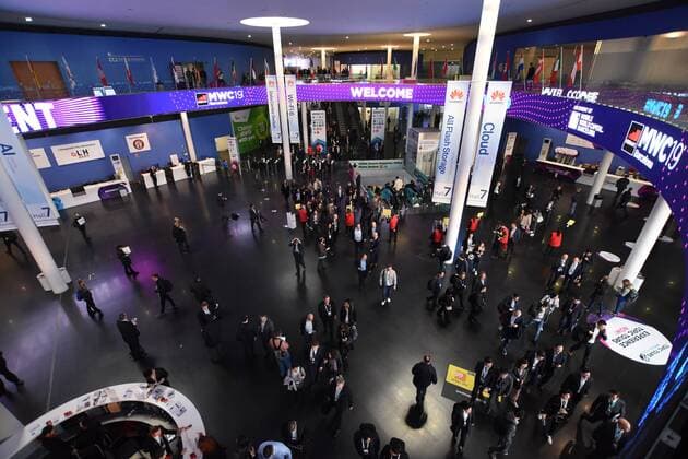 February 28, 2019 - LÂ Hospitalet, Catalonia, Spain - View of the main hall of entrance and exit of the visitors to the Mobile World Congress 2019 in Barcelona. LÂ Hospitalet Spain - ZUMAs197 20190228_zaa_s197_243 Copyright: xRamonxCostax