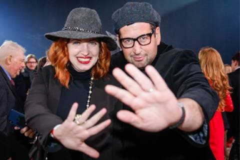 MOSCOW, RUSSIA - MARCH 1, 2019: Financier Yan Yanovsky (R) with wife Yelena Feigina at the 7th The Art Newspaper Russia award ceremony at Gostiny Dvor; The Art Newspaper Russia award is presented annually in many categories to people connected with artistic process, cultural heritage preservation activities, private initiatives in the art world and to artistic and cultural events. Alexander Shcherbak TASS  TS0A2CCC