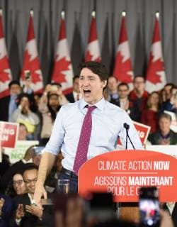 March 5, 2019 - Toronto, Ontario, Canada - Prime Minister Justin Trudeau and leader of the Liberal Party of Canada, in a joyous mood while delivering remarks to supporters at a Liberal Climate Action Rally in Toronto, ON, on March 4, 2019. Toronto Canada  - ZUMAn230 20190305_zaa_n230_001 Copyright: xArindamxShivaanix