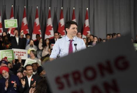 March 5, 2019 - Toronto, Ontario, Canada - Prime Minister Justin Trudeau and leader of the Liberal Party of Canada, delivering remarks to supporters at a Liberal Climate Action Rally in Toronto, ON, on March 4, 2019. Toronto Canada  - ZUMAn230 20190305_zaa_n230_003 Copyright: xArindamxShivaanix
