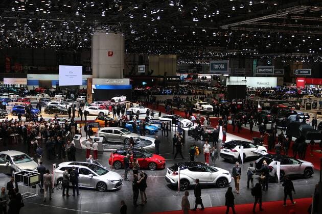 Blick in Halle 3 mit dem Stand von Toyota im Vordergrund, 89. Internationaler Automobil Salon Genf (CH) 2019 (07. - 17.03.2019, Geneva International Motor Show, Autoausstellung, Auto, Messe, Palexpo Genève, Schweiz), Pressetag 05.03.2019,