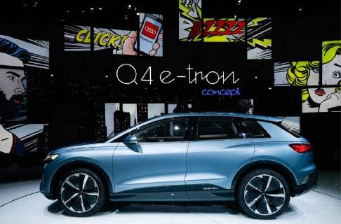 GENEVA, SWITZERLAND - MARCH 5, 2019: An Audi Q4 e-tron concept electric crossover on display during a press day ahead of the opening of the 89th Geneva International Motor Show. Sergei Fadeichev TASS  TS0A3722