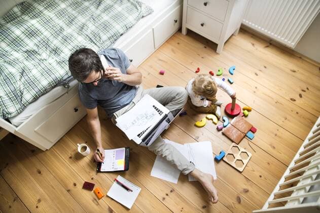 Father with his little son working from home model released Symbolfoto property released  HAPF01958
