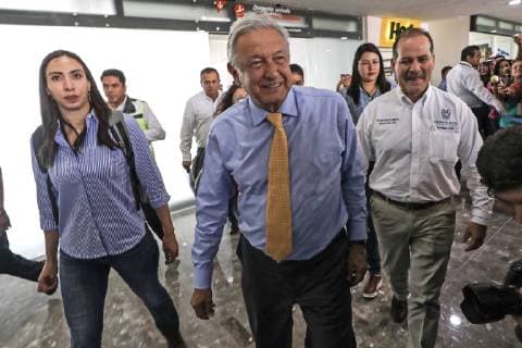 March 8, 2019 - EUM20190308NAC63.JPG.AGUASCALIENTES, Ags. PresidencyPresidencia-AMLO.- 8 de marzo de 2019. El presidente Andres Manuel Lopez Obrador a su llegada a Aguascalientes es recibido por el gobernador Martin Orozco. Foto: Agencia EL UNIVERSALJuan Carlos ReyesEELG Copyright: xElxUniversalx