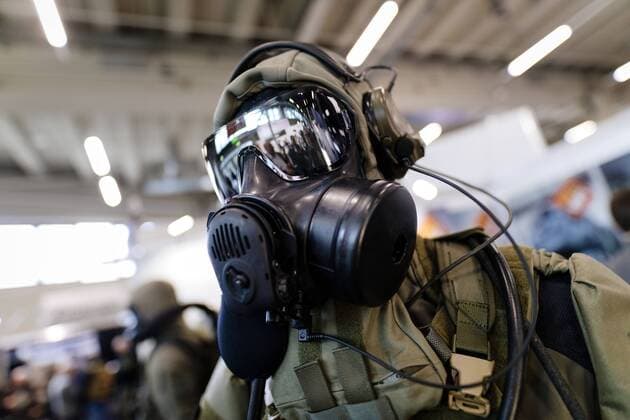 Gasmaske auf der Enforce Tac Polizei- und Sicherheitsmesse in der Nürnberger Messe. Nürnberg, 07.03.2019