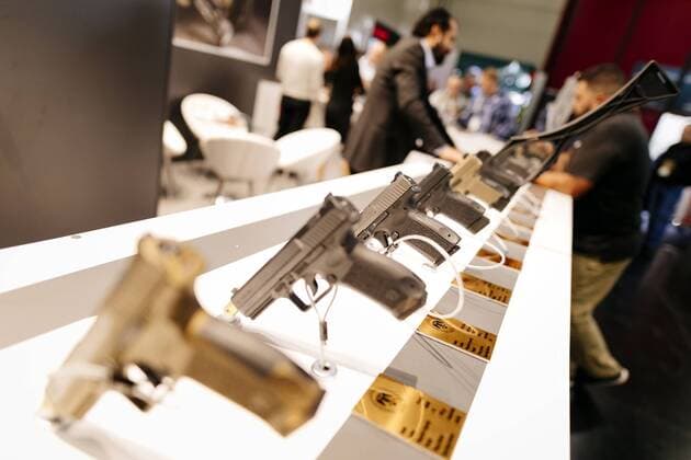 Pistolen auf der Enforce Tac Polizei- und Sicherheitsmesse in der Nürnberger Messe. Nürnberg, 07.03.2019