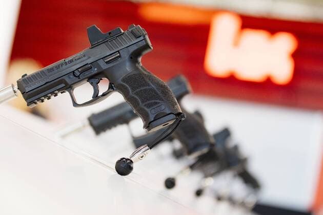 Pistolen von Heckler & Koch auf der Enforce Tac Polizei- und Sicherheitsmesse in der Nürnberger Messe. Nürnberg, 07.03.2019