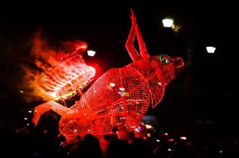 March 8, 2019 - Tultepec, Mexico - Traditional burning of pyrotechnic bulls in honor of the patron saint of pyrotechnics, San Juan de Dios in the Mexican municipality of Tultepec. Tultepec Mexico - ZUMAl109 20190308_zap_l109_007 Copyright: xOmarxLopezx