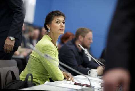 Sahra Wagenknecht, DIE LINKE Fraktionsvorsitzende, aufgenommen nach Ihrem Pressestatement, anlaesslich Ihres Ruecktritts im Bundestag in Berlin. 12.03.2019. Berlin Deutschland