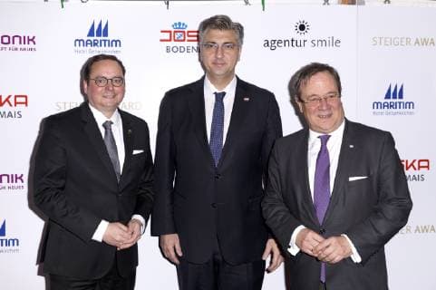 Thomas Kufen, Andrej Plenkovic und Armin Laschet bei der Verleihung vom 14. Steiger Award 2019 im Casino Zollverein. Essen, 16.03.2019
