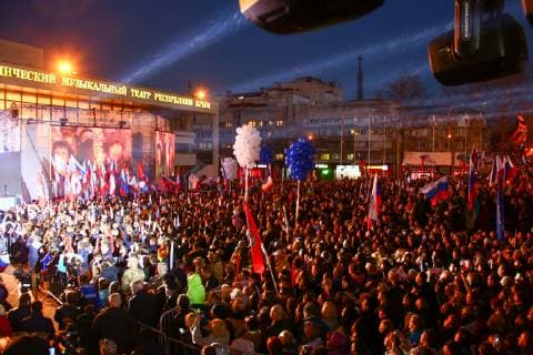 SEVASTOPOL, RUSSIA - MARCH 18, 2018: Citizens of Sevastopol attend a concert marking the 5th anniversary of the Crimean status referendum and its reunification with Russia. Sergei Malgavko TASS  TS0A5013