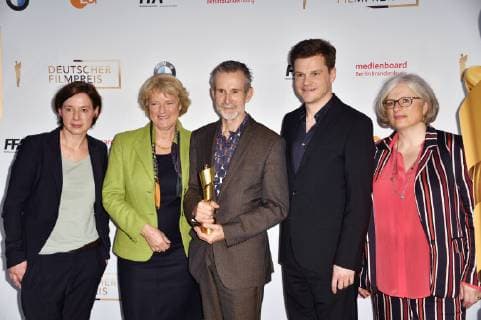 Anne Leppin, Monika Grütters, Ulrich Matthes, Benjamin Herrmann und Claudia Loewe beim Fototermin bei der Pressekonferenz anlässlich der Nominierungsbekanntgabe zum Deutschen Filmpreis 2019 in der Deutschen Kinemathek. Berlin, 20.03.2019