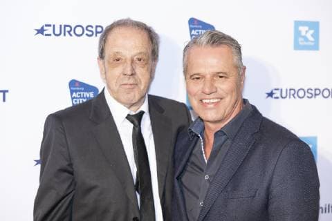 Preisverleihung Deutscher Sportjournalistenpreis 2019 - Roter Teppich Gala-Event im Grand Elysee Hamburg - Rolf Harald Rollo Fuhrmann mit Jan Stecker (von links);Preisverleihung Deutscher Sportjournalistenpreis 2019 - Roter Teppich Gala-Event im Grand Elysee Hamburg -, Hamburg Hamburg Deutschland Hotel Grand Elysee