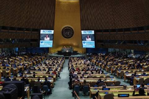 (190330) -- UNITED NATIONS, March 30, 2019 (Xinhua) -- Angelina Jolie, a special envoy for the United Nations Refugee Agency (UNHCR), addresses the UN Peacekeeping Ministerial Conference on Uniformed Capabilities, Performance and Protection at the UN headquarters in New York March 29, 2019. There is still much more to do to increase the number of women in the ranks of the UN peacekeeping missions, said Hollywood actress Angelina Jolie on Friday at the UN Headquarters in New York. (Xinhua Li Muzi) UN-PEACEKEEPING-ANGELINA JOLIE 