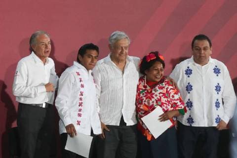 March 30, 2019 - EUM20190330NAC13.JPG.AQUISMON., SLP., Presidency Presidencia-AMLO.- El gobernador de San Luis Potosi, Juan Manuel Carreras Lopez y el presidente Andres Manuel Lopez Obrador, durante la presentacion del proyecto Sistema de Universidades Benito Juarez , el sabado 30 de marzo del 2019 en este municipio. Foto: Agencia EL UNIVERSAL German Espinosa MAR. Copyright: xGermanxEluniversalx