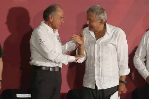 March 30, 2019 - EUM20190330NAC12.JPG.AQUISMON., SLP., Presidency Presidencia-AMLO.- El gobernador de San Luis Potosi, Juan Manuel Carreras Lopez y el presidente Andres Manuel Lopez Obrador, durante la presentacion del proyecto Sistema de Universidades Benito Juarez , el sabado 30 de marzo del 2019 en este municipio. Foto: Agencia EL UNIVERSAL German Espinosa MAR. Copyright: xGermanxEluniversalx