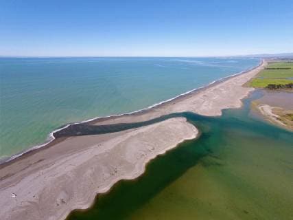 Opihi River Mouth, near Temuka, South Canterbury, South Island, New Zealand - drone aerial  Copyright: xDavidxWallx au02 dwa9593