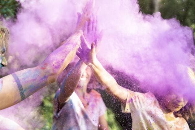 People celebrating Holi, Festival of Colors model released Symbolfoto  ERRF00528