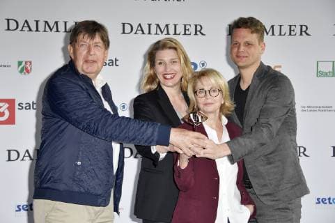 Jörg Gudzuhn, Alexandra Kordes, Gisela Schneeberger und Sönke Andresen beim Vorempfang zur 55. Verleihung des Grimme Preises 2019 im Grimme-Institut. Marl, 05.04.2019