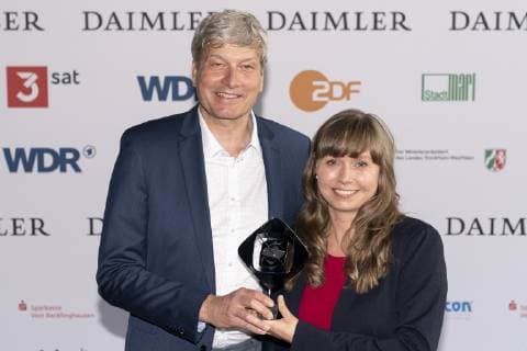 Verleihung 55. Grimme-Preis 2019 am Grimme-Institut in Marl - 55th Grimme Award 2019 - Michael Richter mit Jana Merkel;Verleihung 55. Grimme-Preis 2019 am Grimme-Institut in Marl - 55th Grimme Award 2019 -, Marl Nordrhein-Westphalen Deutschland Grimme-Institut