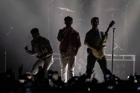 April 6, 2019 - Minneapolis, Minnesota, U.S - NICK JONAS, JOE JONAS and KEVIN JONAS of the Jonas Brothers during the NCAA March Madness Music Series at The Armory in Minneapolis, Minnesota Minneapolis U.S. - ZUMAs135 20190406_zap_s135_023 Copyright: xDanielxDeSloverx