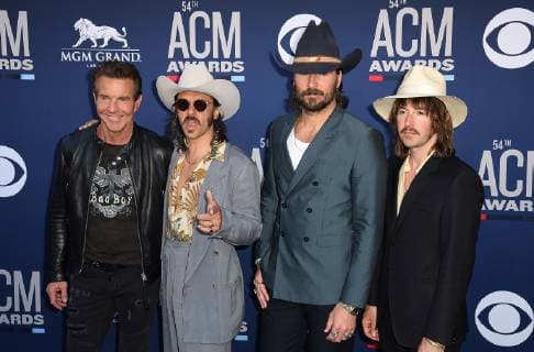 April 7, 2019 - Las Vegas, NV, USA - LAS VEGAS, NEVADA - APRIL 07: Dennis Quaid and Jess Carson, Mark Wystrach and Cameron Duddy of Midland attends the 54th Academy Of Country Music Awards at MGM Grand Hotel & Casino on April 07, 2019 in Las Vegas, Nevada. Photo: imageSPACE Las Vegas USA - ZUMAs181 20190407_zea_s181_154 Copyright: xImagespacex