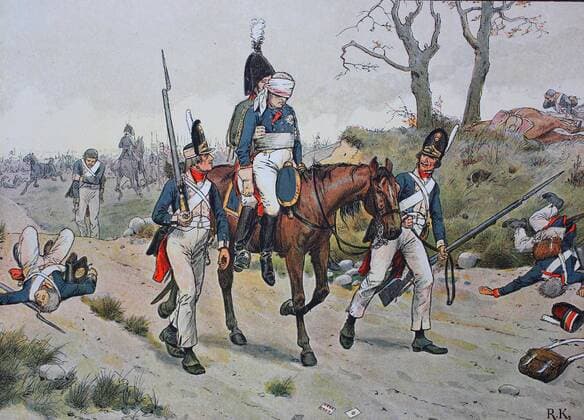 Die Zwillingsschlachten von Jena und Auerstedt, 14. Oktober 1806, zwischen den Truppen Napoleons I. von Frankreich und Friedrich Wilhelm III. von Preußen, verwundete Soldaten, historische Illustration, Deutschland, Europa Copyright: imageBROKER/BAO ibxsce04856071.jpg