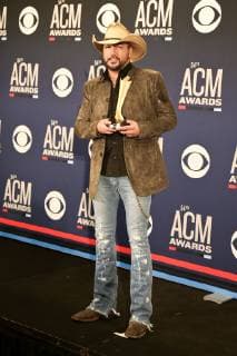 April 7, 2019 - Las Vegas, Nevada, United States - Jason Aldean holds the trophy for receiving the ACM Dick Clark Artist of the Decade Award at the 54th Academy of Country Music Awards at MGM Grand Arena in Las Vegas, Nevada. Las Vegas United States - ZUMAw109 20190407_zap_w109_064 Copyright: xDebbyxWongx