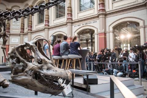 Schuelerinnen und Schueler der Bewegung Fridays for Future trugen am Montag (08.04.19) auf einer Pressekonferenz im Berliner Naturkundemuseum ihre Forderungen an die Politik vor. Die Schueler- und Studenteninitiative Fridays for Future hat eine radikale Reduzierung der Treibhausgasemissionen bis 2035 gefordert. Um das sogenannte Nettonull-Ziel zu erreichen, muesse bis 2035 die Energieversorgung vollstaendig durch erneuerbare Energien erfolgen, heisst es in dem vorgestellten Forderungskatalog. (Siehe epd-Meldung vom 08.04.19) Fridays for Future legt Forderungskatalog vor