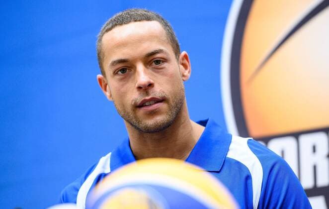 09.04.2019, xfux, Basketball BBL, Frankfurt Skyliners Training und Pressekonferenz Bachelor Andrej Mangold, azspor, wispor, emspor, emonline, v.l. Andrej Mangold (Fraport Skyliners Frankfurt) Frankfurt