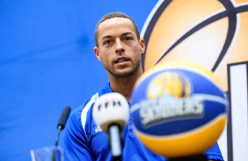 09.04.2019, xfux, Basketball BBL, Frankfurt Skyliners Training und Pressekonferenz Bachelor Andrej Mangold, azspor, wispor, emspor, emonline, v.l. Andrej Mangold (Fraport Skyliners Frankfurt) Frankfurt