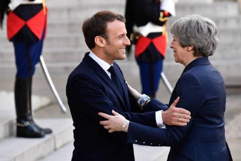 News Themen der Woche KW15 News Bilder des Tages The President of the French Republic, Emmanuel Macron, received the English Prime Minister, Theresa May as part of the European Council s extraordinary preparation for Brexit at the Palais de l Elysee on 09 April 2019.  JulienxMattiax xLexPictorium LePictorium_0205598