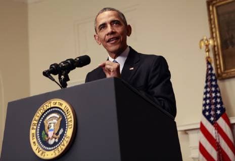 President Barack Obama makes a statement on the climate agreement in the Cabinet Room of the White House on December 12, 2015.  Copyright: xDennisxBrackx US09 DBK1939