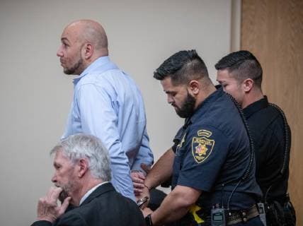 April 12, 2019 - Albuquerque, New Mexico, U.S. - .Accused cop killer Davon Lymon(Cq) is handcuffed after a guilty verdict is read in Judge Neil Candelaria s courtroom Friday afternoon..Albuquerque, New Mexico Journal Albuquerque U.S. - ZUMAab1_ 20190412_zaf_ab1_011 Copyright: xRobertoxE.xRosalesx