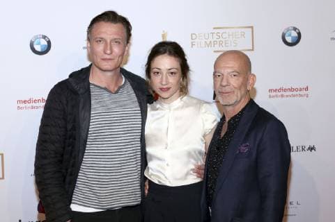 Oliver Masucci, Aenne Schwarz und Martin Wuttke beim Nominiertenabend zum Deutschen Filmpreis 2019 im BMW Haus am Kurfürstendamm. Berlin, 13.04.2019