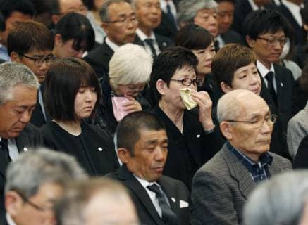 3rd anniversary of Kumamoto earthquakes People attend a memorial ceremony marking the third anniversary of devastating earthquakes in Kumamoto Prefecture, southwestern Japan, at the prefectural government office in Kumamoto city on April 14, 2019. A magnitude 6.5 quake hit on the same day in 2016, and in combination with an M7.3 temblor that struck two days later in Japan s Kyushu region, about 250 people were left dead. 