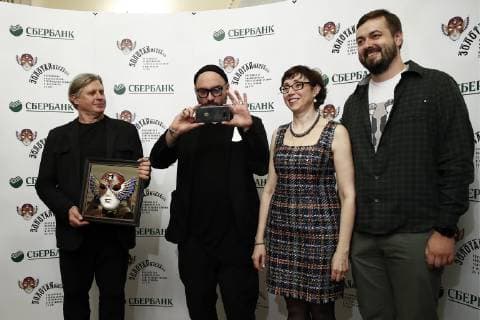MOSCOW, RUSSIA - APRIL 16, 2019: Choreographer Yuri Posokhov, who has received the Best Balletmaster Best Choreographer in Ballet-Contemporary Dance award for the Nureev production at the Bolshoi Theatre in Moscow, and Russian stage and film director Kirill Serebrennikov (L-R) at the 2019 Golden Mask award ceremony at the Historic Stage of the Bolshoi Theatre. Artyom Geodakyan TASS  TS0A86D2