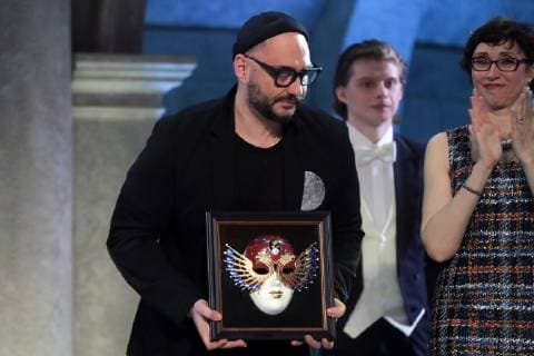 MOSCOW, RUSSIA - APRIL 16, 2019: Russian stage and film director Kirill Serebrennikov attends the 2019 Golden Mask award ceremony at the Historic Stage of the Bolshoi Theatre. Vyacheslav Prokofyev TASS  TS0A86F7