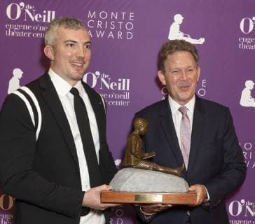 USA: Theater Monte Cristo Award 2019 Preston Whiteway, John Logan holding award attend Eugene O Neill Theater Center honors John Logan with 19th Annual Monte Cristo Award at Edison Ballroom New York New York United States Edison Ballroom  LevxRadin
