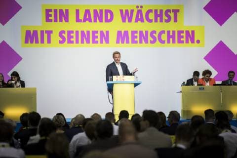 Christian Lindner, FDP Parteivorsitzender, haelt eine Rede im Rahmen des 70. Ordentlichen Bundesparteitages des Freie Demokratische Partei (FDP) in Berlin, 26.04.2019. Berlin Deutschland