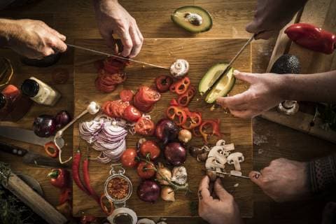Hands chopping vegetables model released Symbolfoto property released  MJRF00061