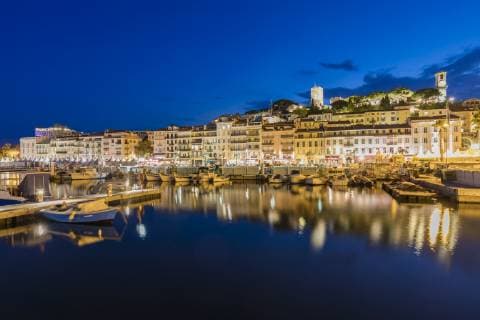 France, Provence-Alpes-Cote d Azur, Cannes, Le Suquet, Old town, Fishing harbour in the evening  WDF04927