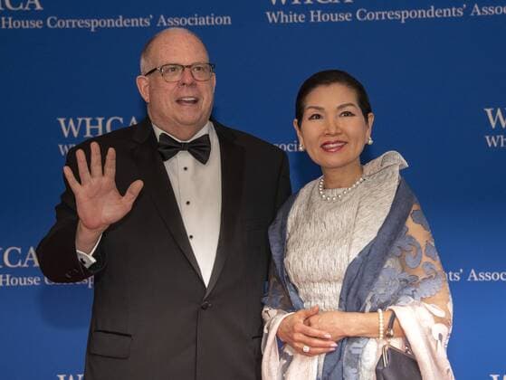 April 27, 2019 - Washington, District of Columbia, U.S. - Governor Larry Hogan (Republican of Maryland) and his wife, Yumi, arrive for the 2019 White House Correspondents Association Annual Dinner at the Washington Hilton Hotel on Saturday, April 27, 2019 Washington U.S.  - ZUMAc306 20190427_zaa_c306_060 Copyright: xRonxSachsx